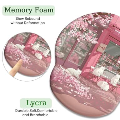 LIMKRIAN Cat Ergonomic Mouse Pad with Wrist Rest, Pink Cherry Blossom Computer Mouse Pad Wrist Support with Non-Slip Pain Relief PU Base, Cute Office Desk Decor Accessories Japanese Dessert House - Image 6