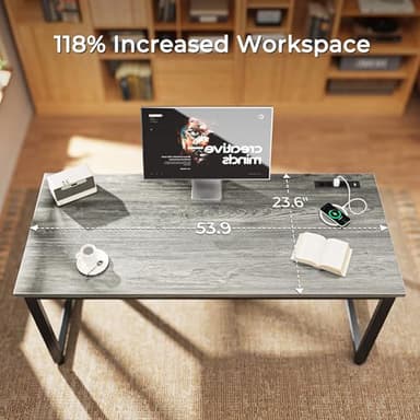 Huuger 55 x 24 inch Desk with Power Outlets & USB-C, Deeper & Thicker Desktop, Robust Metal Tubes, Computer Desk, Heavy Duty Office Desk, Work Gaming Desk for Home Office, Grey - Image 6