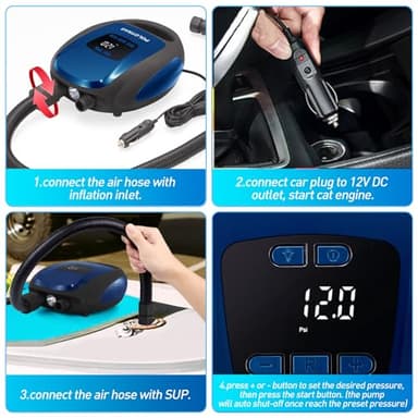 Polotrag Paddle Board Pump, SUP Electric Pump, Professional 20 PSI Portable Air Compressor with Auto-Off, Deflation Function and 12V Car DC Air Pump for Inflatables, Kayaks and Boats - Image 7