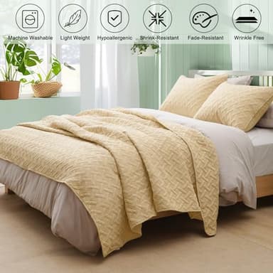 PHF Quilt Bedding Set King Size - Lightweight Summer Bedspread, 3PCS Soft Breathable Geometric Pattern Bedding Coverlet for All Season, Drop Nicely Quilt 106" x 96"with 2 Pillow Shams, Beige - Image 6