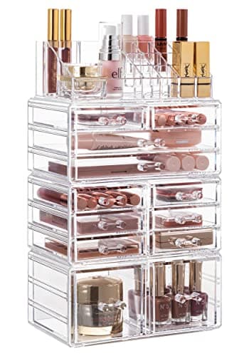 HBlife Acrylic Clear Dustproof Makeup Storage Organizer Drawers Large Skin Care Cosmetic Display Cases for Bathroom Stackable Storage Box with 12 Drawers for Vanity (Clear) - Image 1