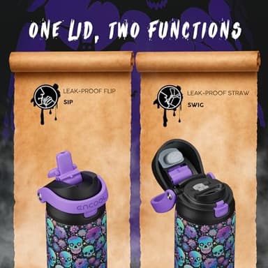 ENCOOL Halloween Gothic Water Bottle with Straw, Stainless Steel Insulated Water Bottle,Leak Proof, One-Touch Flip Lid, BPA Free, Holiday Gifts For Women Men, 24oz, Floral Afterlife - Image 2