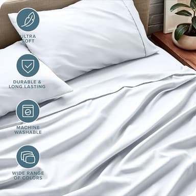 Bare Home Queen Sheet Set - Luxury 1800 Ultra-Soft Microfiber Queen Bed Sheets - Double Brushed - Deep Pockets - Easy Fit - 4 Piece Set - Bedding Sheets & Pillowcases (Queen, White) - Image 4