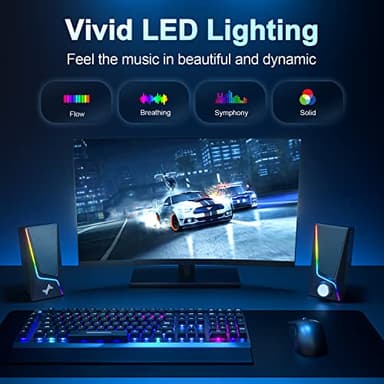 Computer Speakers, PC Speakers with 6 Lighting Modes, USB Powered Computer Speakers for Desktop Monitor with 2 Bass-Boost Ports, 2 Speaker Units, and 3.5mm Aux-in Cable for PC, Laptop, Tablet, Phone - Image 4