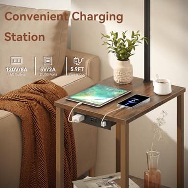 SUNMORY Floor Lamp with Table, End Table for Living Room with Lamp, Shelves Side Table with Charging Station(USB & AC Port), 3 Color Temperature LED Bulb, Modern Nightstand Lamp for Bedroom, Office - Image 4