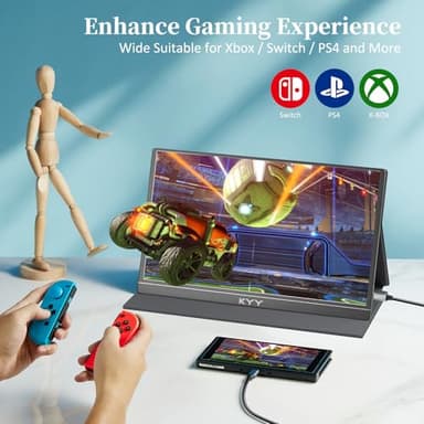 KYY Portable Monitor 15.6'' 1080P FHD USB-C Laptop Monitors w/Smart Cover & Dual Speaker, HDMI Computer Display IPS HDR External Gaming Monitor for PC Phone Mac Xbox PS4 Switch[Upgraded] - Image 7