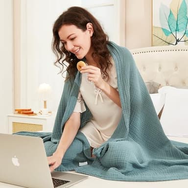 EMME Muslin Throw Blanket 100% Cotton Blankets for Couch Breathable Gauze All Season Soft and Lightweight Pre-Washed (Teal, 50"x70") - Image 3
