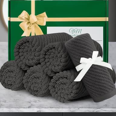 VOOVA & MOVAS Grey Washcloths (6PC, 13"x13") - 100% Cotton | Thick | Quick Dry | Light Weight, 6 Pack Hand Towels, Wash Cloths for Showering, Bathroom Gift Set, Dark Gray - Image 5