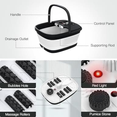 HOSPAN Collapsible Foot Spa with Heat, Bubble, Red Light, and Temperature Control, Foot Bath Massager with 8 Shiatsu Massage Rollers, Pedicure Foot Spa for Relaxation and Stress Relief, Black - Image 6