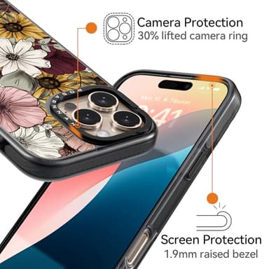 Rosarnnah Compatible for iPhone 16 Pro case Cute - Durable Shockproof 6.6 ft Drop Impact Phone Case - Black Funny Sunflower Design for iPhone 16 Pro 6.3" - Image 3