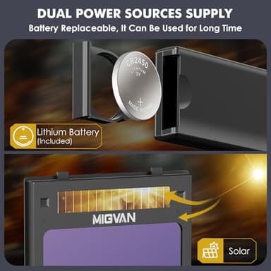 MIGVAN Welding Helmet Auto Darkening True Color Large Viewing, Welding Hood Solar/Rechargeable Battery Powered, Wide Shade 4/5-13 with 4 Arc Sensor, Optical Clarity Welder Mask for TIG MIG ARC Grind - Image 3