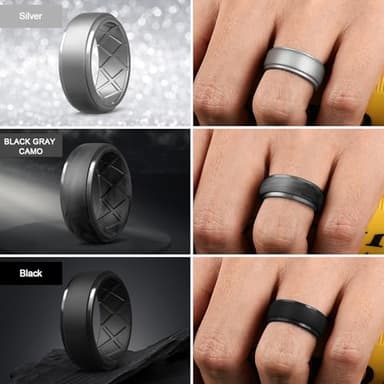 Egnaro Men's Silicone Rings 10mm Wide 2.5mm Thick Rubber Wedding Bands, Multipack 1/4/7 Breathable Comfort Fit For Workout - Image 3