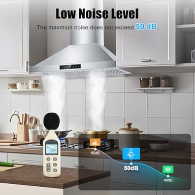 36 inch Wall Mount Range Hood, 1200 CFM with 4-Speed Gesture Sensing & Touch Control, Stainless Steel Kitchen Stove Vent Hoods with 2 LED Lights, Time Setting, Dishwasher-Safe Baffle Filters - Image 5