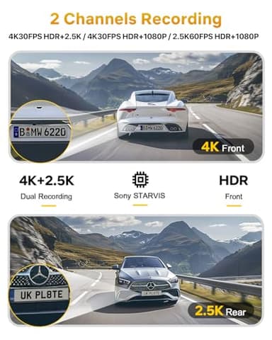 GKU Dash Cam Front and Rear, 4K 60fps＋2.5k Dashcam,STARVIS Sensor, HDR, 5G WiFi GPS, 24H Parking Mode, Night Vision, 170°Wide Angle, Dash Camera for Cars with 1.47 Display, 64G SDcard (Midnight) - Image 3