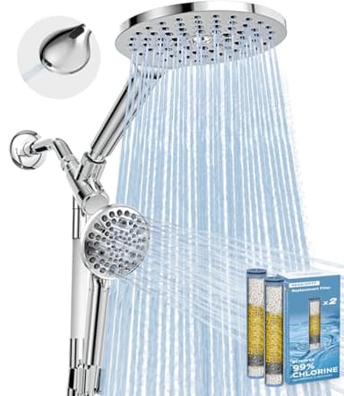 MakeFit Dual Filtered Rain Shower Head Combo, Handheld Shower Head with Adjustable Bar - Rainfall Shower Head And Showerhead with Filter for Hard Water - Removes Chlorine - Image 1