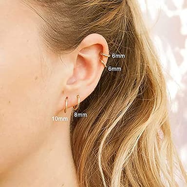 316L Surgical Stainless Steel Gold Hoop Earrings 6mm 8mm 10mm 12mm Huggie Hypoallergenic Earrings Hoop Cartilage Helix Lobes Hinged Sleeper Earrings For Women Men - Image 4