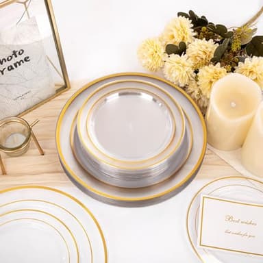 200 Pcs Clear Gold Plastic Plates - Disposable Party Plates, Gold Plate Disposable Include 100 Dinner Plate and 100 Dessert Plate, Plastic Plate for Party, Holiday, Wedding & Birthday - Image 6