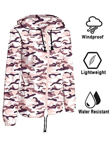 Avoogue Lightweight Raincoat Walking Jackets Women Waterproof Windbreaker Packable Outdoor Hooded Rain Jacket Pink Camouflage L - Image 2
