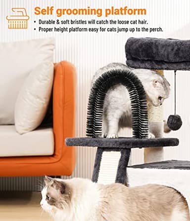 Happi N Pets Cat Tree Tower for Indoor Cats, Multi-Level Cat Tree with Scratching Posts & Condos, Cozy Cat Perch, Self Groomer and Interactive Toys, Featuring with Large Cat Cave, Light Gray - Image 5
