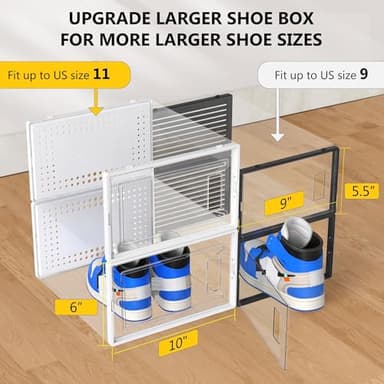 12 Pack X Large Shoe Organizer Storage Boxes for Closet, Modular Space Saving Shoe Boxes Clear Plastic Stackable Sneaker Containers Display Case with Lids, Pearl White - Image 5