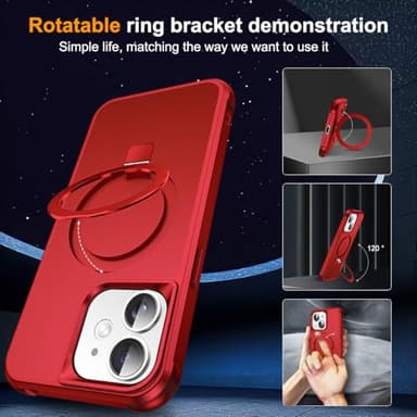 SKYLMW Compatible with iPhone 12 Case & iPhone 12 Pro Case 6.1" with Invisible Magnetic O-Ring Stand [Compatible with Mag-Safe][Great Grip Feeling], Red - Image 2