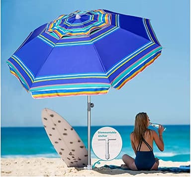 AMMSUN 7ft Heavy Duty High Wind Beach Umbrella Parasols with Sand Anchor Vent Tilt UV 50+ Sun Protection Portable Outdoor Sunshade Umbrellas Carry Bag for Patio Garden Pool Backyard Blue - Image 3