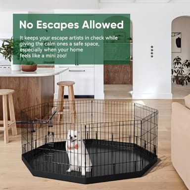 PJYuCien Dog Playpen, 8 Panels 24’’H Dog Pens Indoor with Bottom Pad, Metal Foldable Pet Puppy Exercise Fence Crate Kennel, Better for Small Animals,Black - Image 5