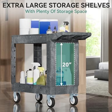 YITAHOME Utility Cart on Wheels, 550 lbs Capacity Service Cart, 40 x 17 Inch Rolling Work Carts, 2 Shelf Heavy Duty Plastic Cart Suitable for Warehouse, Garage, School & Office, Cleaning, Gray - Image 7