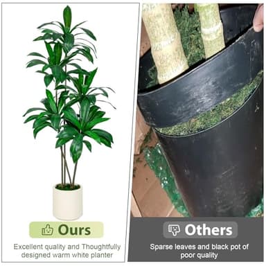 VIVATREES 5FT Tall Faux Dracaena Tree with White Tall Planter, Artificial Plants with Natural Wood Trunk and Lifelike Leaves for Home Office Decor, Green - Image 5