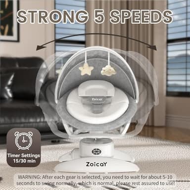 3-in-1 Baby Swing for Infants with Motion Detection, Electric Baby Swing with 3 Swing Modes, 12 Lullabies & 5-Speeds & Removable Swing Seat, BT Enabled & 360°Rotating Seat and Manual Remote, White - Image 9