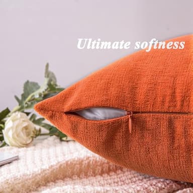 GAWAMAY Decorative Chenille Throw Pillow Covers 24x24 Inch Pack of 2, Soft Square Couch Pillow Cover for Sofa Cushion Living Room Bedroom Solid Dyed Pillowcases Burnt Orange 60x60cm (ONLY Covers) - Image 8