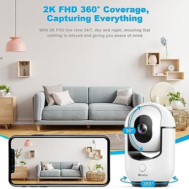 2K Pan/Tilt Security Camera, WiFi Indoor Cameras for Home Security with AI Motion Detection, Pet/Dog/Baby Camera with Phone App, 2-Way Audio, 24/7, Siren, TF/Cloud Storage - Image 3