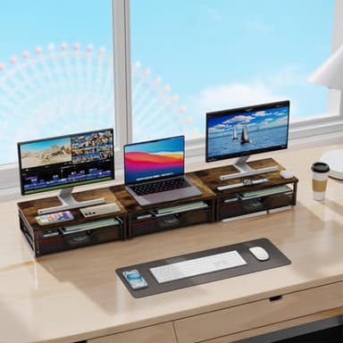 gianotter Computer Monitor Stand Riser, office organizer with Drawer, Office Organizers Storage for Classroom Office Supplies (Wood) - Image 6