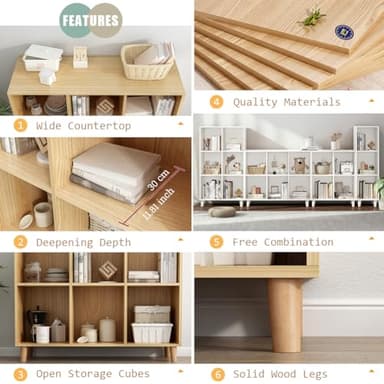 IOTXY Open Cube Low Bookcase - 2-Tier Freestanding Storage Display Cabinet Organizer with Legs for Home Office, 4-Cubes Open Shelf Short Bookshelf, White - Image 5