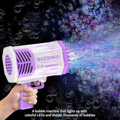 Bubble Gun, Bazooka Bubble Machine Gun, Bubble Blaster Gun with Bubble Solution, 69 Holes Bubble Bazooka Gun Outdoor Summer Toy Party Favors for Kids Purple Halloween Bubble Maker Blowers - Image 5