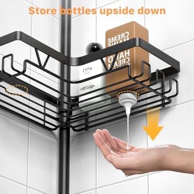 KEGII Corner Shower Caddy Tension Pole - Shower Tension Rod Organizer, Floor to Ceiling Shower Caddy 25-114.2 inch, Towel Rack Corner Waterproof, Black - Image 5