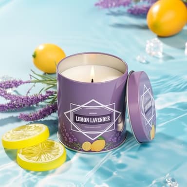 Lemon Lavender Candle, Candles for Home Scented, 9 oz Soy Wax Candle Gift for Women Men, Aromatherapy Tin Jar Candle - Image 3