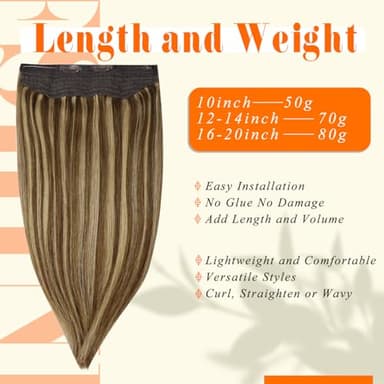 Fshine Wire Hair Extensions Medium Brown Highlight Honey Blonde Soft Fish Line Hair Extensions 18 Inch Clip in One Piece Hair Extension 80G Remy Human Hair Layered Hairpiece Add Length - Image 5