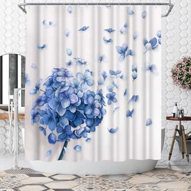 WELMECO Hydrangea Flower Shower Curtain Nature Flower Shower Curtain Elegant Bathroom Set Polyester Fabric, 72x72inch (Blue) - Image 3