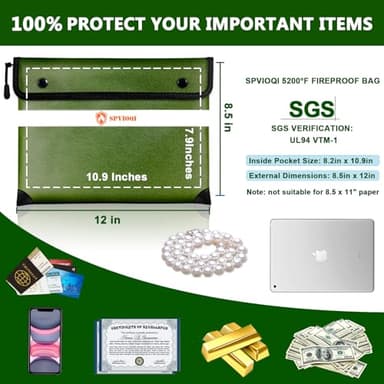 Upgraded 5200°F Fireproof Document Bag - Heat Insulated, Fireproof Safe Pouch with Zipper, 8 Layers of Functional Materials, Fireproof Money Bag for Cash/Documents/Valuables, Water Resistant Fire Bag - Image 6