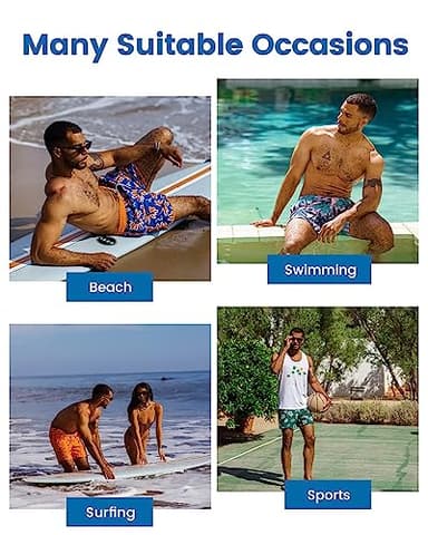 maamgic Mens Swim Trunks with Compression Liner 5" Stretch Beach Shorts Quick Dry with Zipper Pockets No-Chafing Board Shorts Blue Green-Orange Stripes L - Image 5