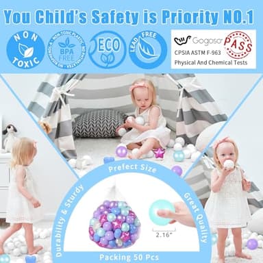 Star Ball Pit Balls for Ball Pit, Crush-Proof BPA Free Colorful Play Plastic Balls for Kids Toddler Christmas Party Decor Giant Friendship Bracelet Banner, Pearl Mermaid Blue,50pcs 2.15inch Balls - Image 2
