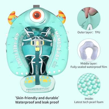 Mambobaby Float with Canopy Skin-Friendly Baby Swim Float with Tail Waterproof Non-Inflatable Mambo Float Smart Swim Trainer Soft Solid Infant Pool Float 3-24 Months Baby Swim Ring - Image 2