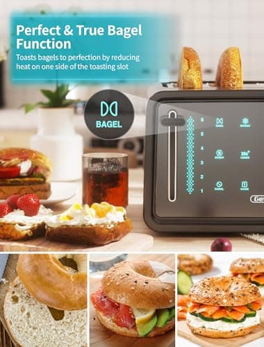 Gevi Toaster 4 Slice,Led Display Touchscreen Bagel Toaster with Dual Control Panels of Bagel/Reheat/Defrost/Cancel/Toasting One Slice/Longer Function,6 Shade Setting - Image 4