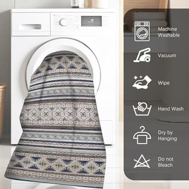 RUGSURE Washable Area Rugs 6' x 9' - 1/6 Thick - Moroccan-Inspired -Stain & Water Resistant Non-Slip - Resistant Rug for Living Room, Bedroom, Nursery, Pet & Child Friendly (Blue and Brown) - Image 7