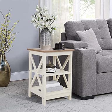 PHI VILLA End Table Living Room Set of 2, Farmhouse Bed Side Table Nightstands for Bedroom, Ivory White Small Side Table - Image 8