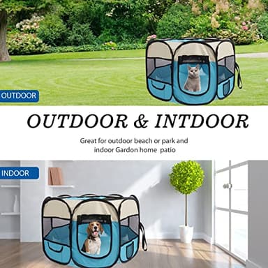 Pet Cat Playpen for Indoor Cats,Portable Pet Dog Playpen,Puppy Small Dog Cat Tent Crates Cage,29x29x16,Blue/Beige,1Pack - Image 4