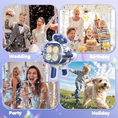 Automatic Refill Bubble Machine Gun - Rechargeable Bazooka Bubble Gun for Kids with Colorful Lights, Electric Rocket Bubble Blaster Shooter Toys for Outdoor Wedding Birthday Party Boys Gifts, Blue - Image 7