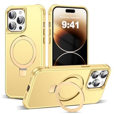 SKYLMW Compatible with iPhone 14 Pro Case with Invisible Magnetic O-Ring Stand Military-Grade Case for iPhone 14 Pro 6.1" [Compatible with Mag-Safe][Great Grip Feeling], Gold - Image 1