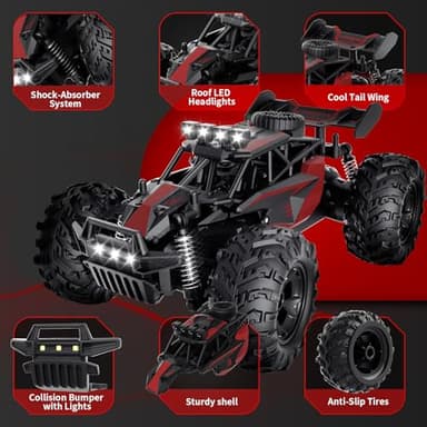 Carox Remote Control Car, 2.4GHz 25KM/H High Speed RC Car, 1:18 Off-Road Monster Truck with LED Lights and 1800mAh Rechargeable Battery – Ideal Gift for Boys 6+ - Image 4